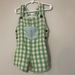 Busy Bee Smocks BBS 24 months Green White Plaid Overall Adjustable Strap Fall